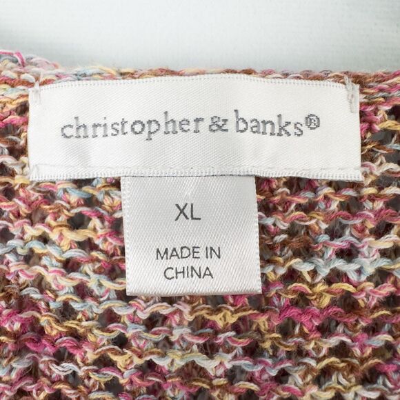 Christopher & Banks Open Knit Hooded Sweater Womens XL Cotton Beach Boho Rainbow - Picture 3 of 16